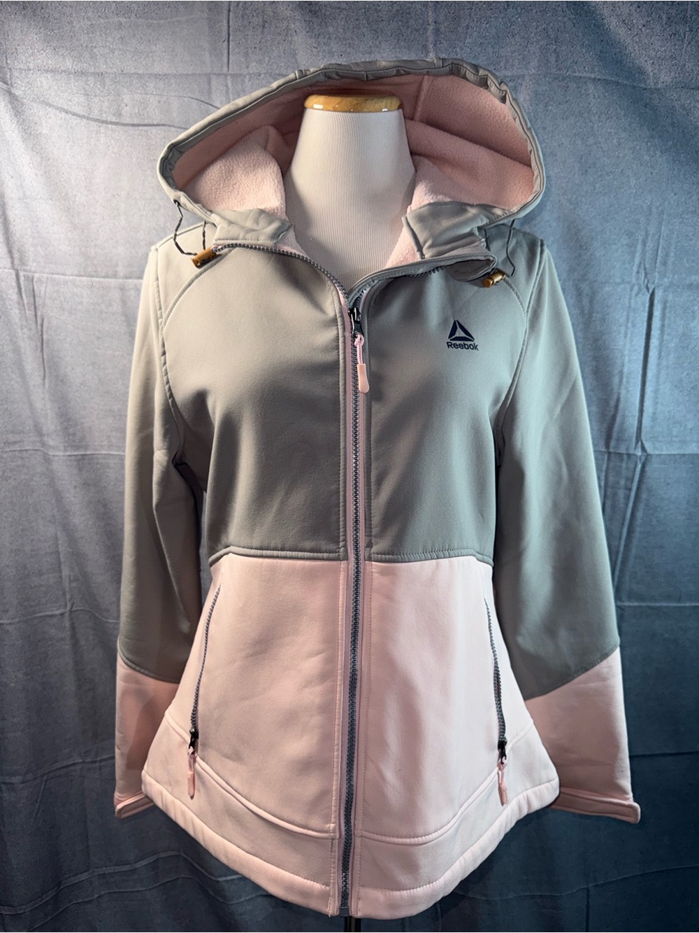12A-Reebok Women's Gray & Light Pink Hooded Softshell Jacket
